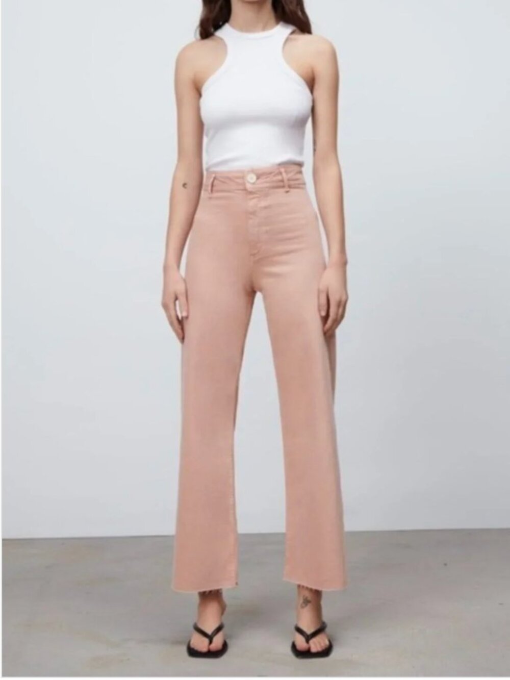 Zara The Marine Straight High Rise Cropped Pink Jeans Size 2
